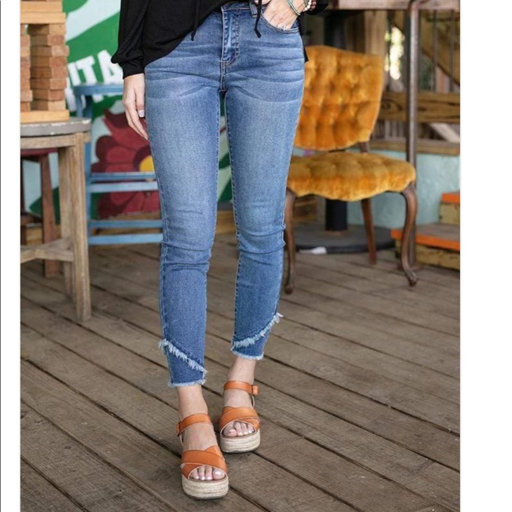 Grace & Lace Double Hem Mid Wash Jeggings Size 2